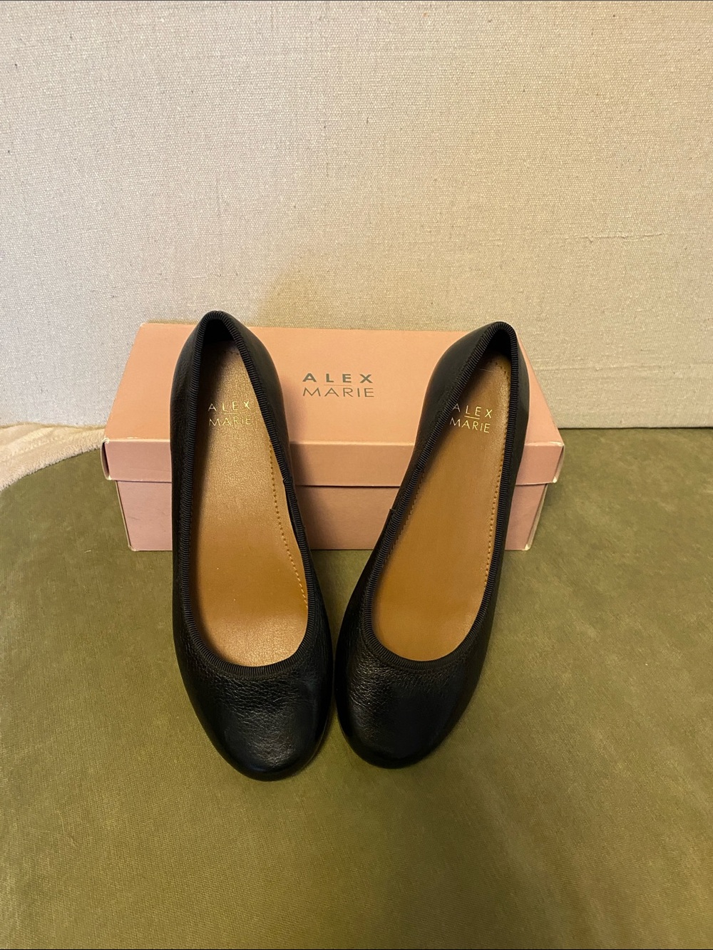 Alex Marie Black Rounded Toe Leather Ballet Flats